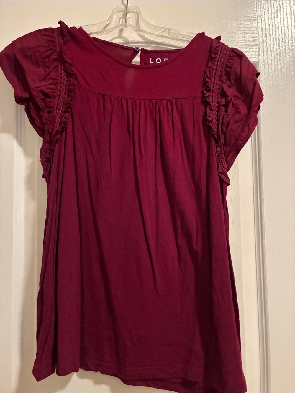 LOFT Burgundy Ruffle Sleeve Blouse